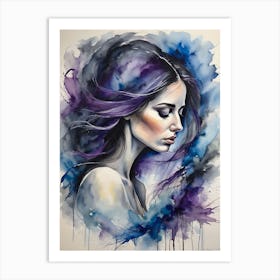 Girl With Purple Hair Art Print