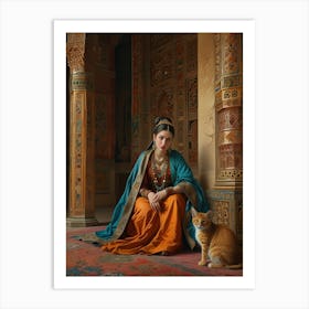 Woman With A Cat Art Print