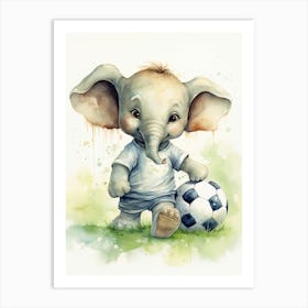 Elephant Painting Playing Soccer Watercolour 2 Art Print