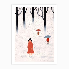 Winter Snow Scene, Tiny People And Illustration 4 Art Print