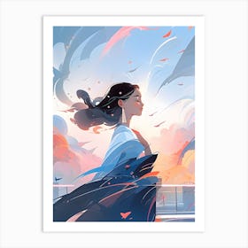 Girl In Kimono Art Print