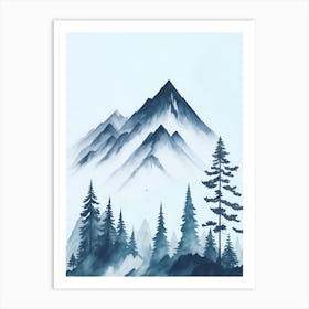 Mountain And Forest In Minimalist Watercolor Vertical Composition 354 Art Print