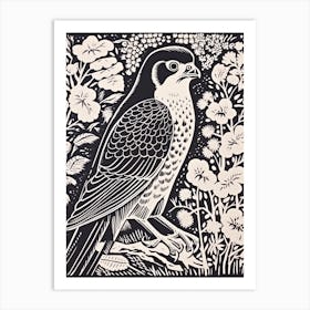 B&W Bird Linocut Eurasian Sparrowhawk 3 Art Print