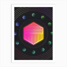 Neon Geometric Glyph in Pink and Yellow Circle Array on Black n.0464 Art Print