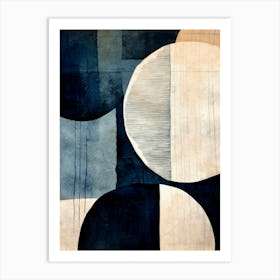 Contrast Abstract Circles. Dark Blue and Beige Art Print