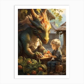Peaceful Dragon And Kids 4 Art Print