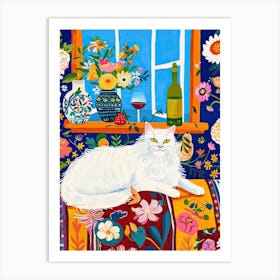 Tea Time With A Angora Cat 3 Art Print