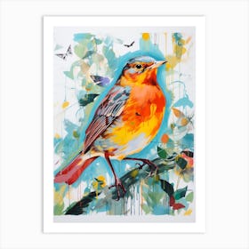 Colourful Bird Painting European Robin 2 Art Print
