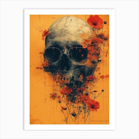 Skull Spectacle: A Frenzied Fusion of Deodato and Mahfood:Skull With Flowers Art Print