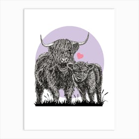 'Highland Cow Love' Illustration Art Print