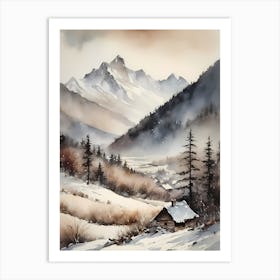 Vintage Muted Winter Mountain Landscape (11) Art Print
