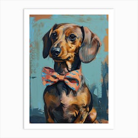 Kitsch Portrait Of A Dachshund In A Bow Tie 2 Art Print