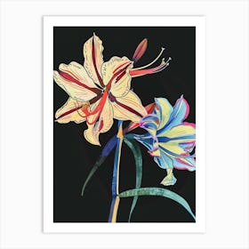 Neon Flowers On Black Amaryllis 4 Art Print