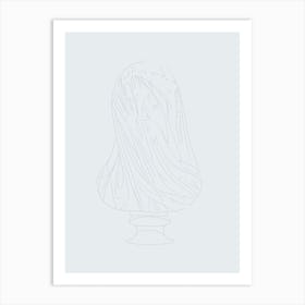 The Veiled Virgin Line Drawing - Blue Art Print