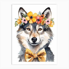 Baby Wolf Flower Crown Bowties Woodland Animal Nursery Decor (27) Art Print