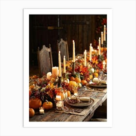 Autumn Harvest Table Decor Arranged Traditionally Rustic Style Featuring An Outlined Cornucopia Br (4) Art Print