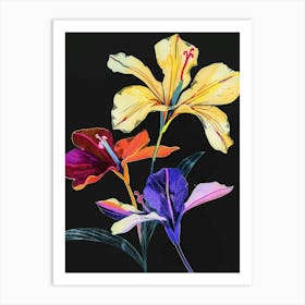Neon Flowers On Black Wild Pansy 1 Art Print