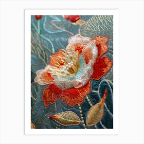 Lotus Flower Embroidery 3 Art Print