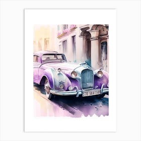 Vintage car on city print Art Print