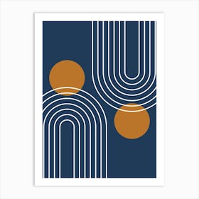 Mid Century Modern Geometric B15 In Navy Blue And Copper (Rainbow And Sun Abstract) 01 Art Print