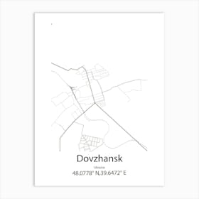 Dovzhansk,Ukraine Minimalist Map Art Print