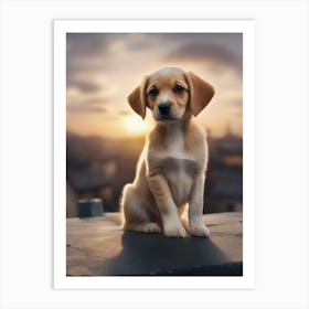 Dog Pet art Cute puppy and sun Art Print