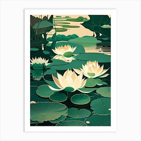 Water Lilies Waterscape Retro Illustration 2 Art Print