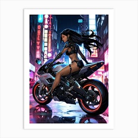 Girl On A Motorcycle 2 Art Print