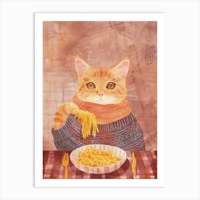 Cute Orange Cat Pasta Lover Folk Illustration 2 Art Print