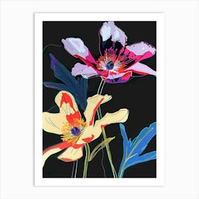 Neon Flowers On Black Anemone 3 Art Print