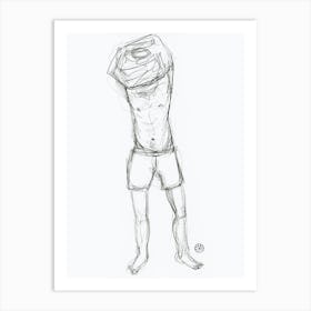 Man Taking Off T Shirt - minimal line drawing sketch pencil male nude erotic homoerotic Art Print