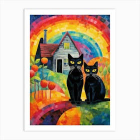 Two Cats In A Rainbow Apple Orchard Art Print