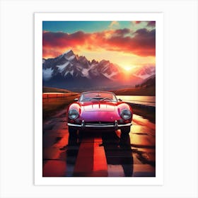 Sunset With A Classic Car Art Print