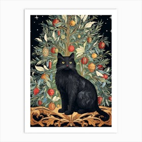 William Morris Style Christmas Cat 2 Art Print