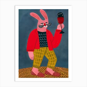 Hare Rabbit with A Glass of Wine with A Cool Outfit Art Print