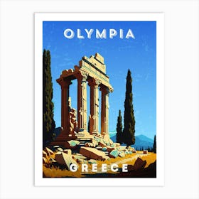 Greece, Olympia — Retro travel minimalist poster, retro travel art, retro travel wall art, vector art Art Print