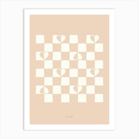 Neutral Checkered Hearts Art Print