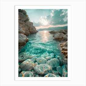 Rocky Shore At Sunset Art Print