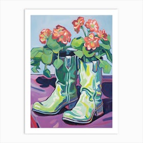 A Painting Of Cowboy Boots With Red Flowers, Fauvist Style, Still Life 3 Art Print