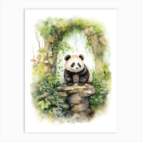 Panda Art Birdwatching Watercolour 4 Art Print