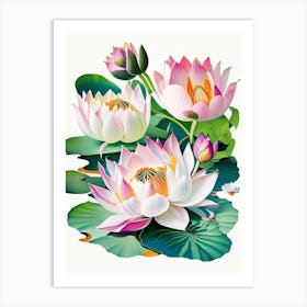 Lotus Flowers In Park Decoupage 5 Art Print