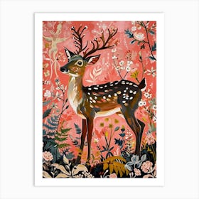 Floral Animal Painting Reindeer 2 Art Print