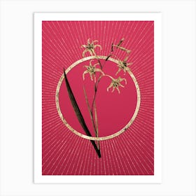 Gold Gladiolus Cuspidatus Glitter Ring Botanical Art on Viva Magenta n.0051 Art Print