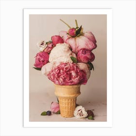 Peony Scoops Ice Cream Cone Art Print