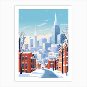 Retro Winter Illustration Boston Usa 2 Art Print