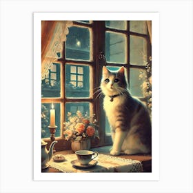 Cat In The Window Art Print