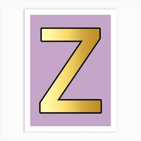 Letter Z Gold Alphabet Lilac Art Print