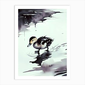 "Monochrome Serenity: The Duckling's Journey" Art Print