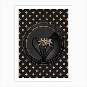 Shadowy Vintage Sea Daffodil Botanical in Black and Gold Art Print