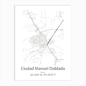 Ciudad Manuel Doblado,Mexico Minimalist Map Art Print